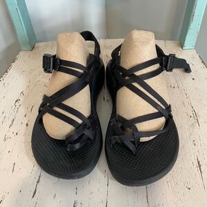 Chaco ZX2 Classic Black Strappy Toe Loop Hiking Sandals Vibram Womens 8 Trail